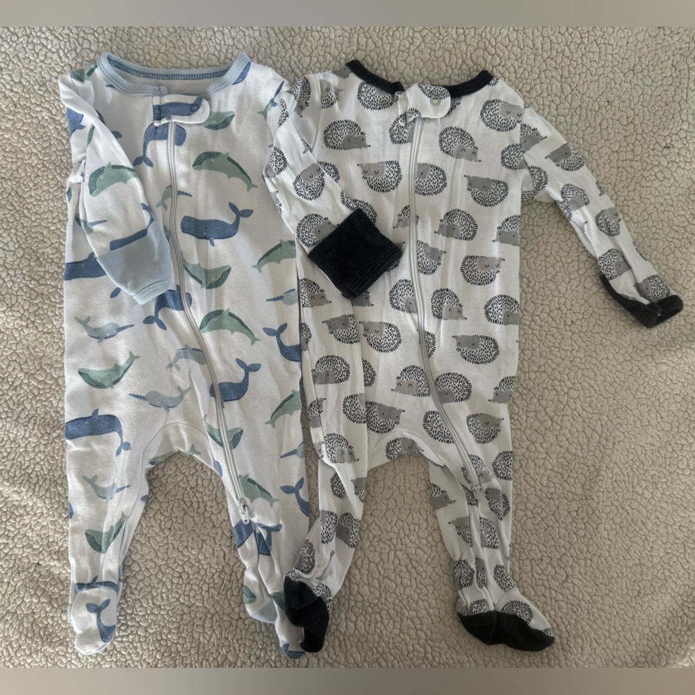 Cloud Island Blue and Gray Animal Print Footies